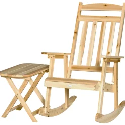 Fauteuil de jardin à bascule avec table basse rocking chair style rural chic bois sapin pré-huilé