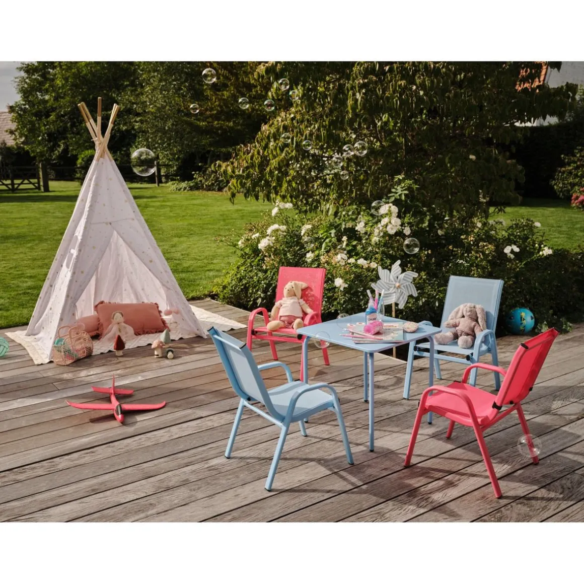 Fauteuil de jardin enfant - Textilène et acier - Rouge