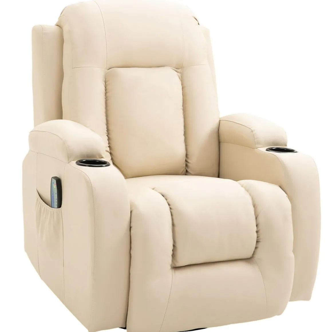 Fauteuil de massage et relaxation électrique chauffant inclinable manuellement repose-pied télécommande crème