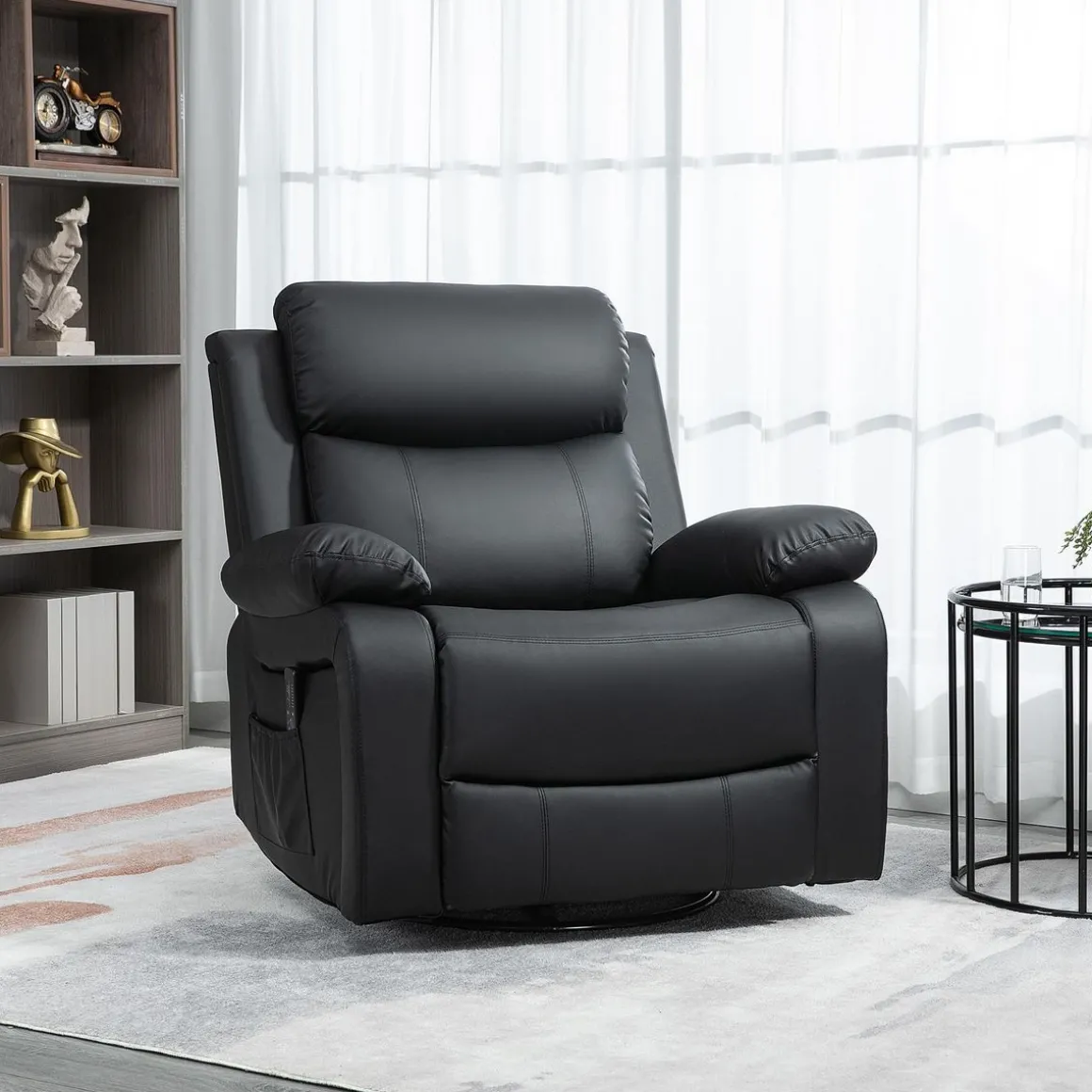 Fauteuil de massage et relaxation électrique inclinable pivotant repose-pied télécommande noir