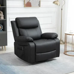 Fauteuil de massage et relaxation électrique inclinable pivotant repose-pied télécommande noir