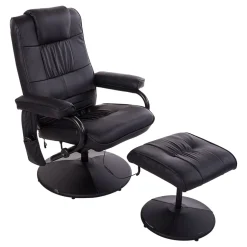Fauteuil de massage et relaxation électrique pivotant inclinable avec repose-pied revêtement synthétique noir