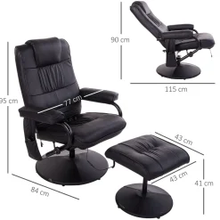 Fauteuil de massage et relaxation électrique pivotant inclinable avec repose-pied revêtement synthétique noir