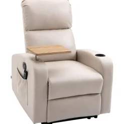 Fauteuil de massage électrique inclinable avec repose-pied télécommande revêtement synthétique tissu 77I x 93P x 105H cm beige