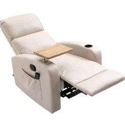 Fauteuil de massage électrique inclinable avec repose-pied télécommande revêtement synthétique tissu 77I x 93P x 105H cm beige