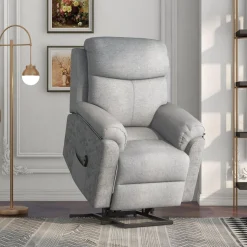 Fauteuil de massage releveur électrique - fauteuil inclinable avec repose-pied ajustable, télécommande - tissu aspect lin gris