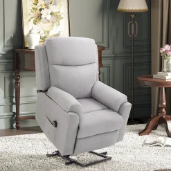 Fauteuil de relaxation électrique - fauteuil releveur inclinable avec repose-pied ajustable et télécommande - tissu aspect lin gris clair