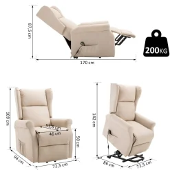 Fauteuil de relaxation électrique fauteuil releveur inclinable avec repose-pied ajustable lin beige