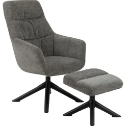 Fauteuil de salon avec accoudoirs et repose-pieds - Gris et Noir