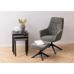 Fauteuil de salon avec accoudoirs et repose-pieds - Gris et Noir
