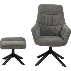 Fauteuil de salon avec accoudoirs et repose-pieds - Gris et Noir