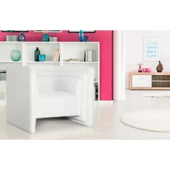 Fauteuil Design Bouclette Cubia 90cm Crème