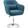 Fauteuil lounge design grand confort coussins lombaires hauteur réglable pivotant 360° piètement métal chromé lin bleu canard