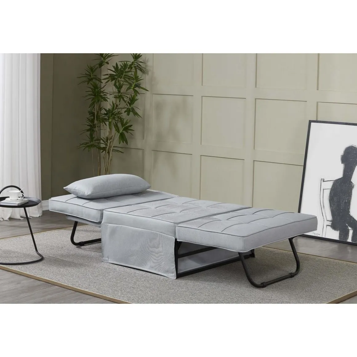 Fauteuil pouf ottoman gris 3 en 1 OTA