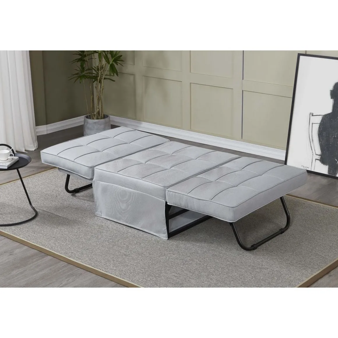 Fauteuil pouf ottoman gris 3 en 1 OTA