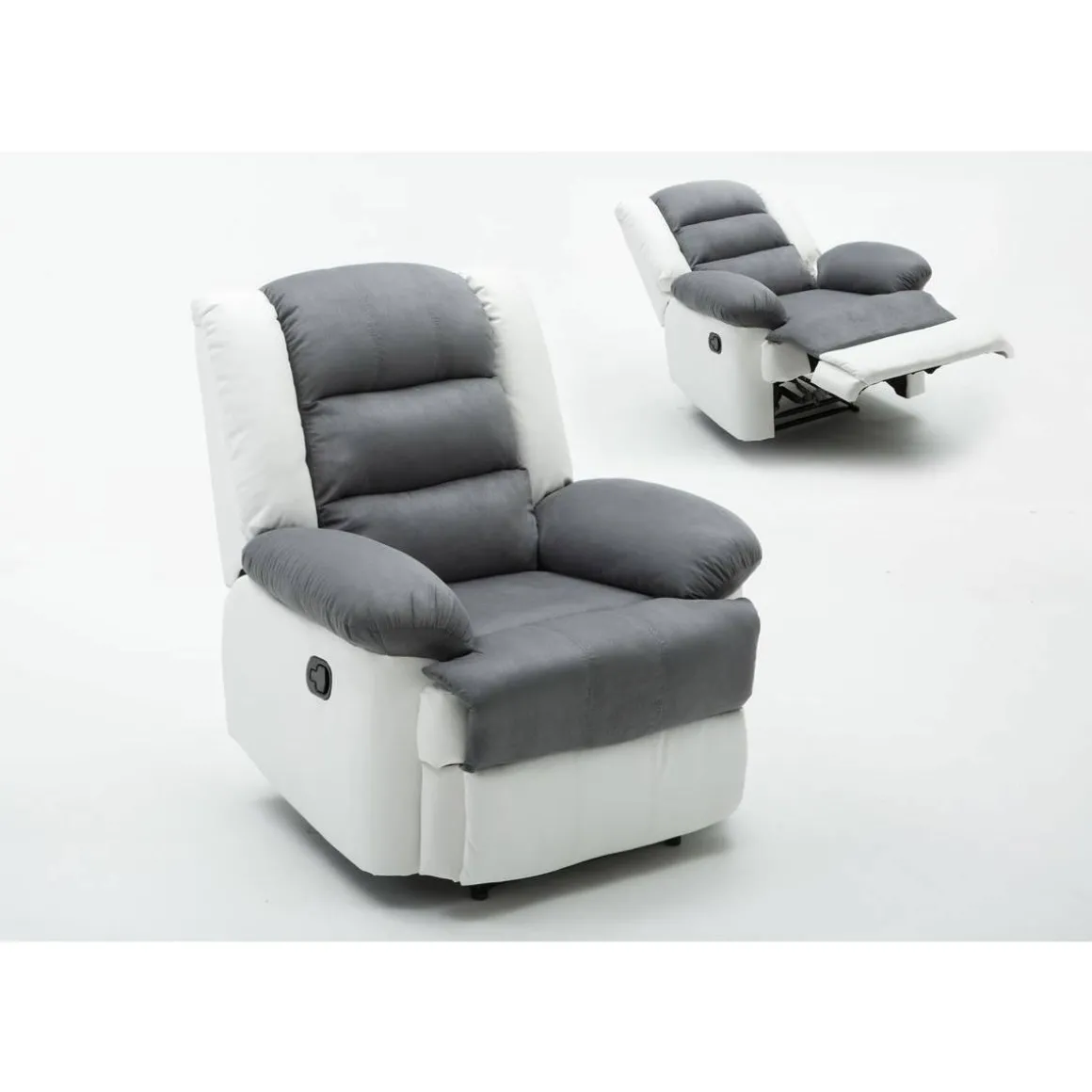 Fauteuil relax Buckingham - 85 x 93 x 100 cm - Blanc / Gris clair
