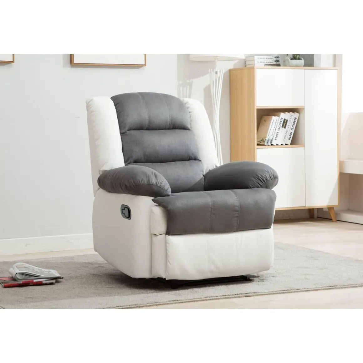 Fauteuil relax Buckingham - 85 x 93 x 100 cm - Blanc / Gris clair