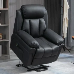 Fauteuil releveur inclinable avec repose-pied ajustable - fauteuil de relaxation électrique - revêtement synthétique noir