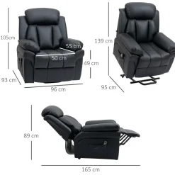 Fauteuil releveur inclinable avec repose-pied ajustable - fauteuil de relaxation électrique - revêtement synthétique noir