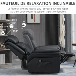 Fauteuil releveur inclinable avec repose-pied ajustable - fauteuil de relaxation électrique - revêtement synthétique noir
