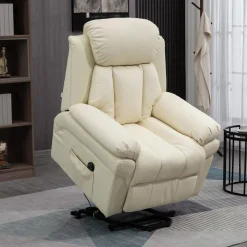 Fauteuil releveur inclinable avec repose-pied ajustable - fauteuil de relaxation électrique - revêtement synthétique crème