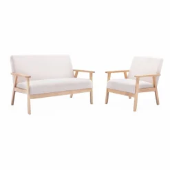 Fauteuil scandinave en bois et tissu bouclette. Isak. L 64 x P 69.5 x H 73cm