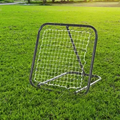 Filet de rebond de football pliable - inclinaison réglable 5 positions - dim. 84L x 78l x 78H cm - piquets d'ancrage inclus filet PE blanc métal époxy noir