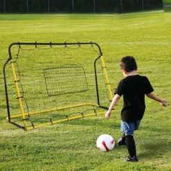 Filet de rebond de football - rebondisseur de football angle réglable - dim. 184L x 123H cm - jaune noir