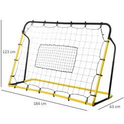 Filet de rebond de football - rebondisseur de football angle réglable - dim. 184L x 123H cm - jaune noir
