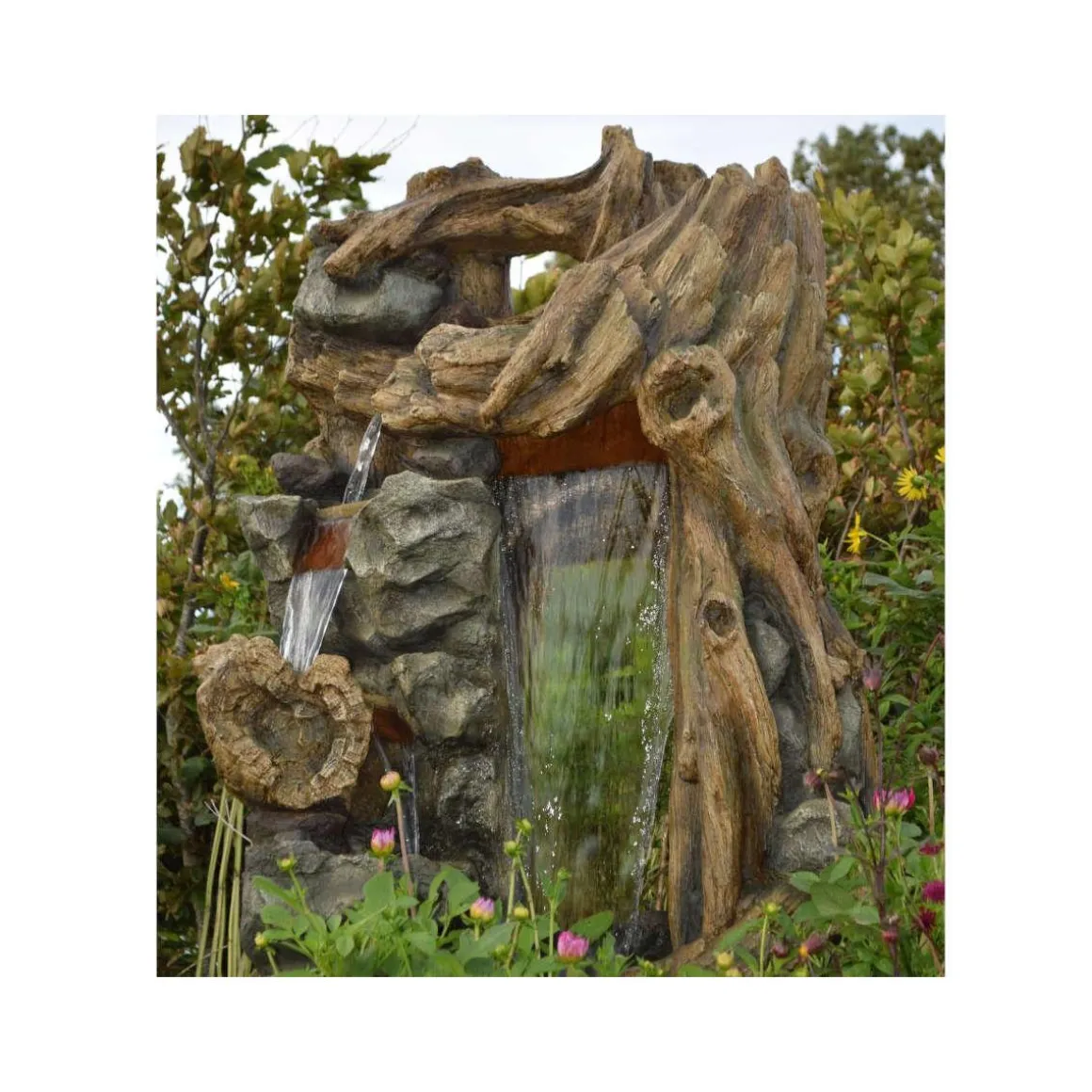 Fontaine de jardin Sartene vieux troncs d'arbre avec cascade et éclairage LED - Ubbink