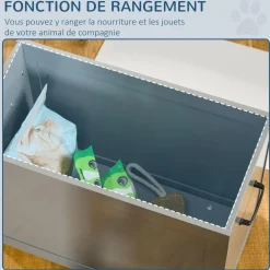 Gamelle double chien chat Porte-gamelles surélevé dim. 60L x 30l x 41H cm 2 gamelles poignées coffre MDF