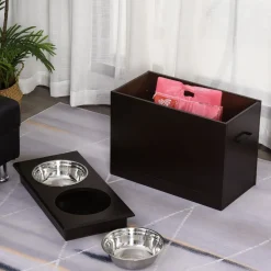 Gamelle double chien chat Porte-gamelles surélevé dim. 60L x 30l x 41H cm 2 gamelles poignées coffre MDF