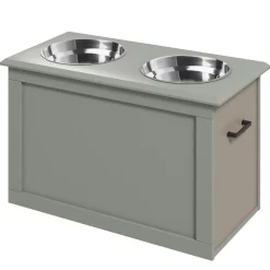 Gamelle double chien chat Porte-gamelles surélevé dim. 60L x 30l x 41H cm 2 gamelles poignées coffre MDF