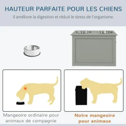 Gamelle double chien chat Porte-gamelles surélevé dim. 60L x 30l x 41H cm 2 gamelles poignées coffre MDF