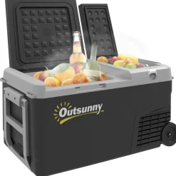 Glacière électrique portable 27 L - congélateur/réfrigérateur 2 zones - poignée, roulettes - gris noir