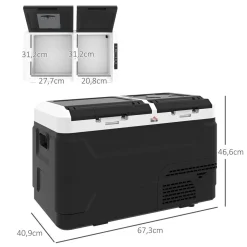 Glacière électrique portable 40L pour voiture - congélateur réfrigérateur 2 zones - LED - noir blanc