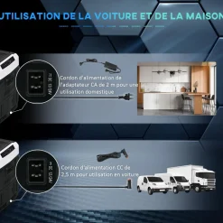 Glacière électrique portable 40L pour voiture - congélateur réfrigérateur 2 zones - LED - noir blanc