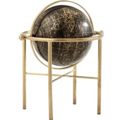Globe Terrestre sur Pied Vintage 30cm Or & Noir
