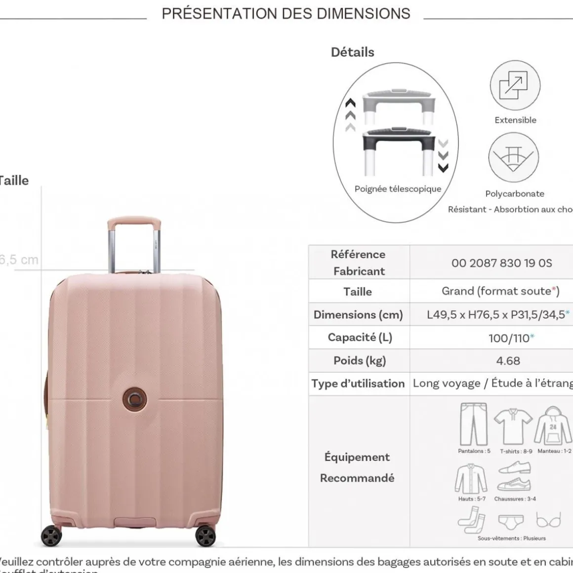 Grande valise rigide Saint Tropez TSA polycarbonate 76,5cm