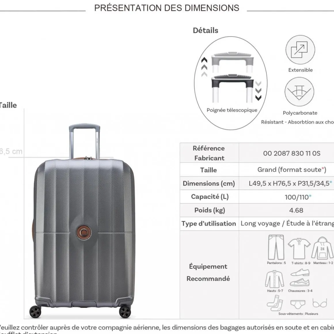 Grande valise rigide Saint Tropez TSA polycarbonate 76,5cm