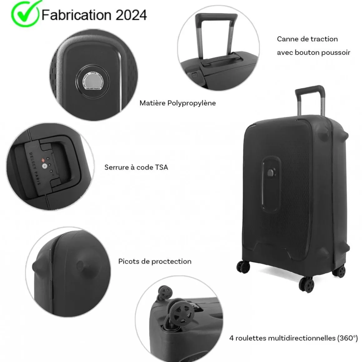 Grande valise XL rigide Montcenis TSA polypropylène 82cm
