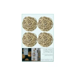 Guirlande Lumineuse 8 LED Boule Rotin 156cm Naturel