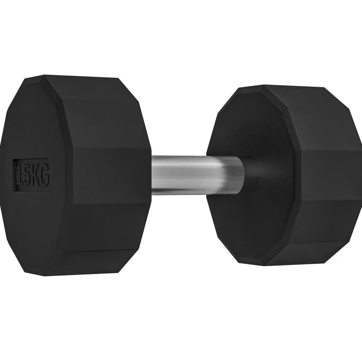 Haltère courte dodécagonale 15 Kg - poignée antidérapante - métal caoutchouc noir