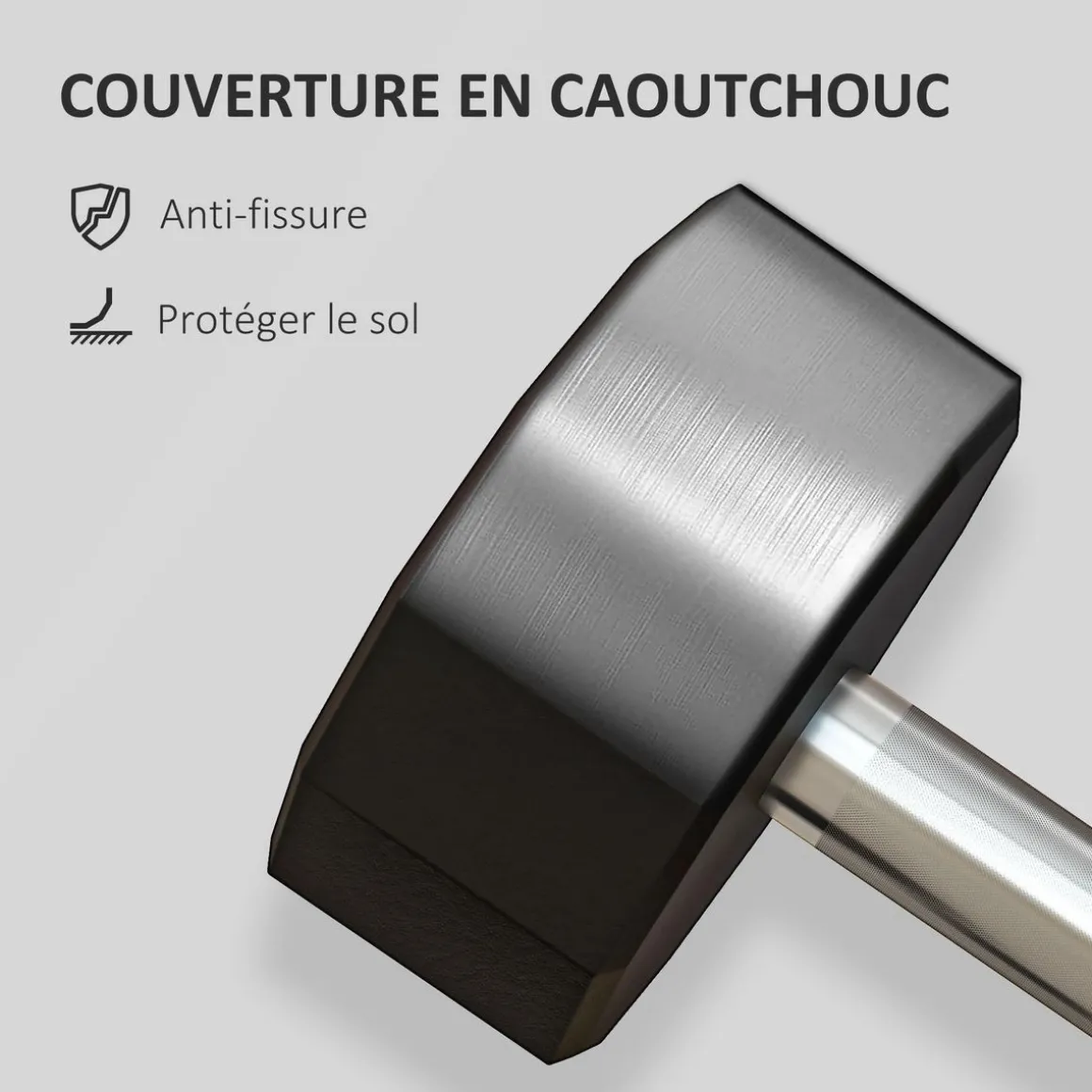 Haltère courte dodécagonale 15 Kg - poignée antidérapante - métal caoutchouc noir