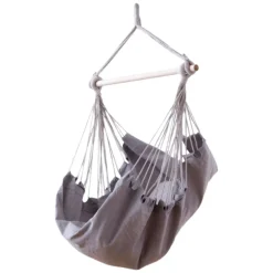 Hamac fauteuil à suspendre - Bois et textile - 130x100cm - Marron