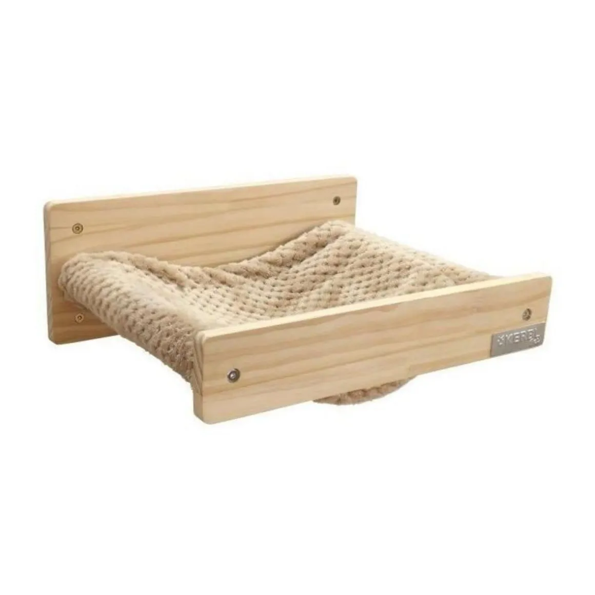 Hamac mural pour chats - KERBL - TIMBER - 38 x 33,5 x 16 cm - Bois massif - Tissu peluche