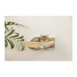 Hamac mural pour chats - KERBL - TIMBER - 38 x 33,5 x 16 cm - Bois massif - Tissu peluche