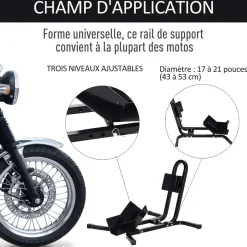 HOMCOM Rail de support universel pour moto - support béquille moto - bloque roue 17 à 21 pouces métal époxy noir