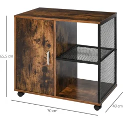 HOMCOM Support d'imprimante - caisson organiseur bureau - placard porte, 2 niches, grand plateau - panneaux particules coloris boisé métal noir