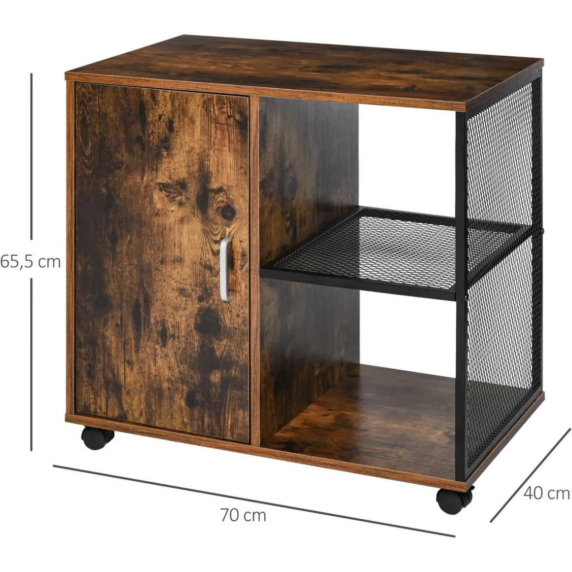 HOMCOM Support d'imprimante - caisson organiseur bureau - placard porte, 2 niches, grand plateau - panneaux particules coloris boisé métal noir